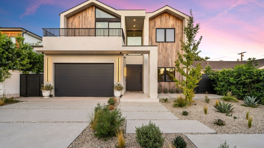 Front side of a custom home. 